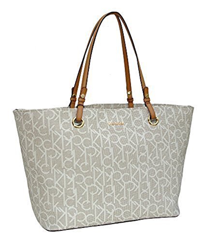 Calvin Klein Purse Handbag Signature Logo Large Tote Almond/Khaki/Camel