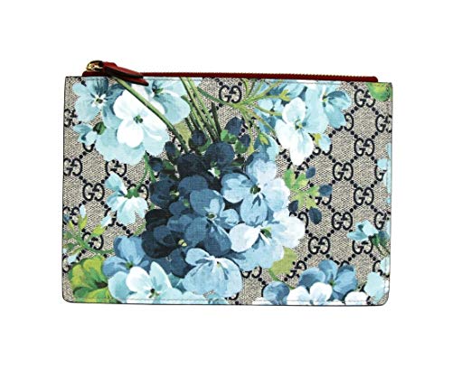Gucci Women’s Blue Bloom Coated Canvas/Red Leather Zipper Pouch 546370 8492