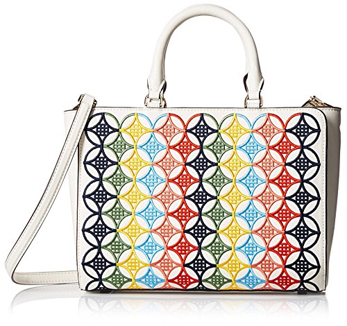 Tory Burch Women’s Robinson Embroidered Small Zip Tote, Ivory/Multi