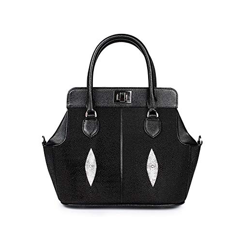 Oo Thai Pearl Fish Skin Handbag, Black Leather Shoulder Bag, Large Capacity Women’s Handbag, Deformable Bag (26 16 25cm) Best Female Bag