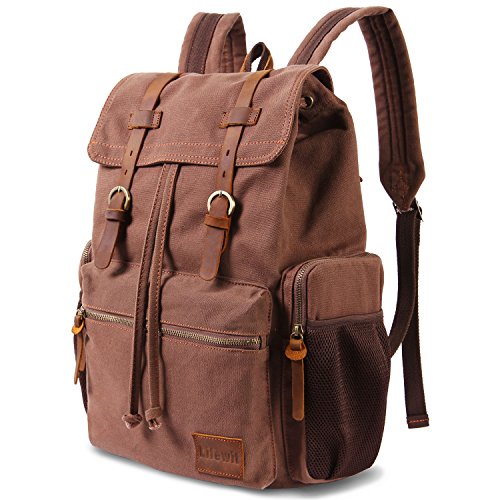 Lifewit 17 inch Canvas Backpack Laptop Unisex Vintage Leather Casual Rucksack School College Bags Travel Daypack Coffee