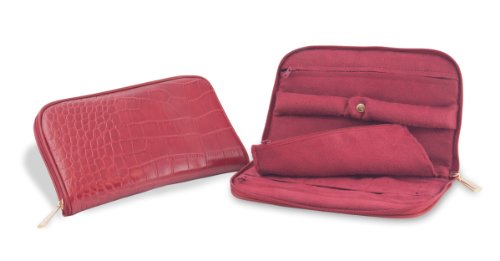Connoisseurs Leather Jewelry Carrying Clutch, Red