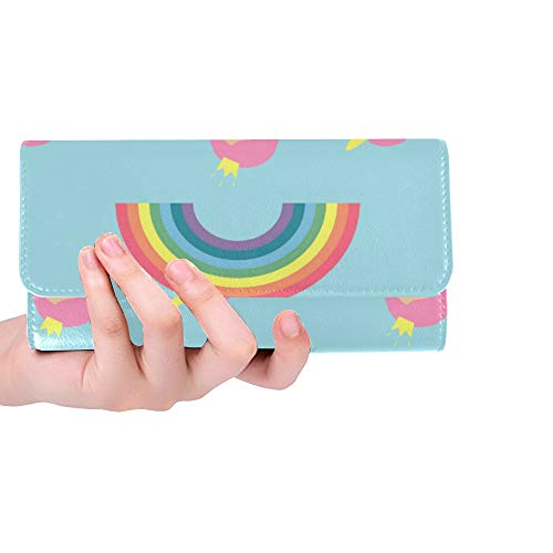 Unique Custom Seamless Pattern With Mermaids Unicorns And Rainb Women Trifold Wallet Long Purse Credit Card Holder Case Handbag