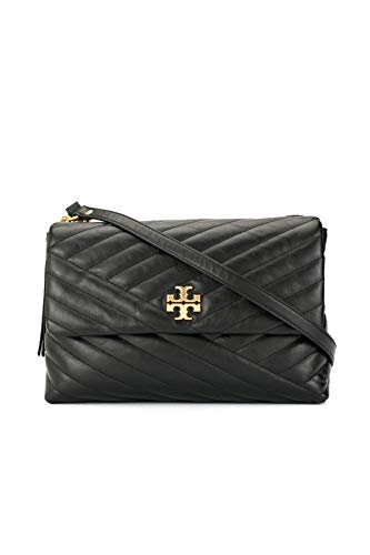 Tory Burch Kira Leather Chevron Quilted Flap Shoulder Bag in Black