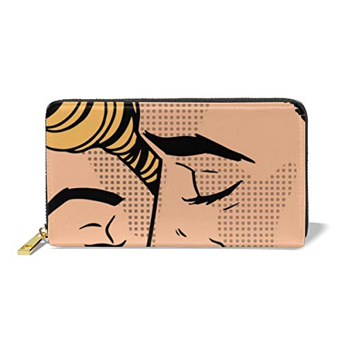 Poream Kiss Me Personalized Leather Zipper Printed Clutch Bag Wallet Card Large Capacity Long Purse For Women